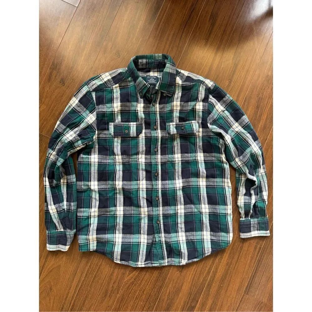 Faded Glory M Green blue flannel shirt